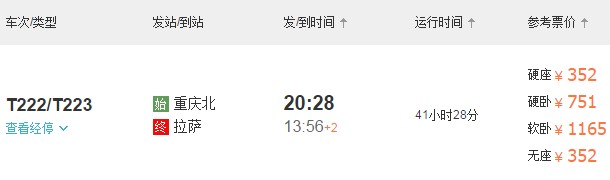 重慶到拉薩火車(chē)